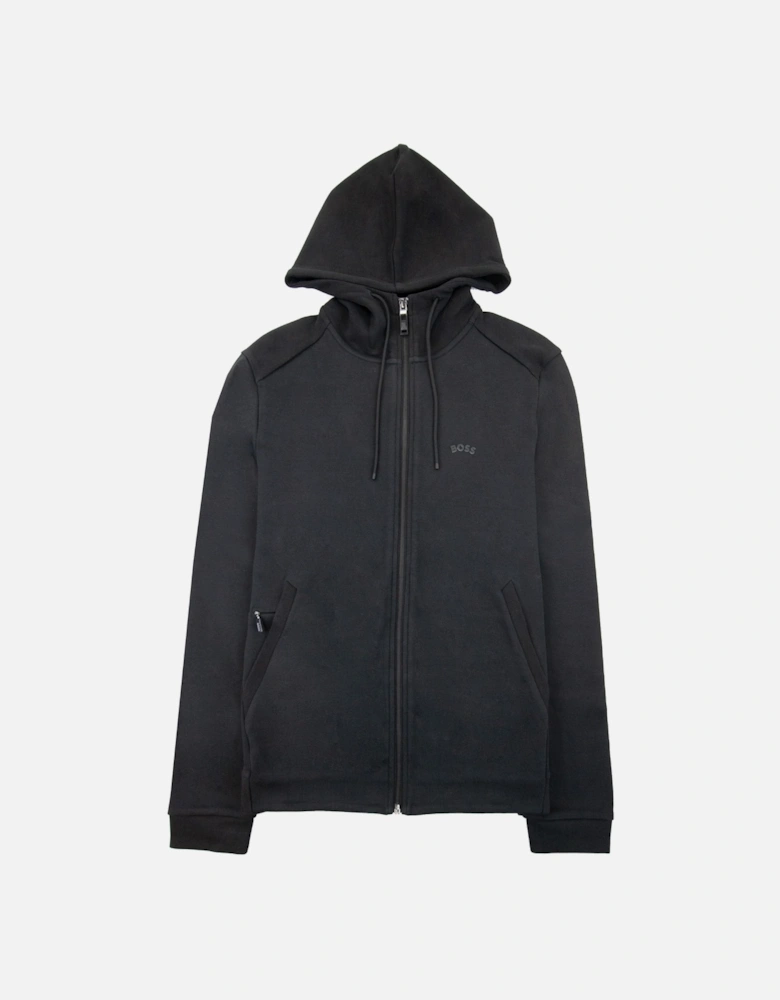 Saggy Curved Logo Zip Up Hoody Black 001