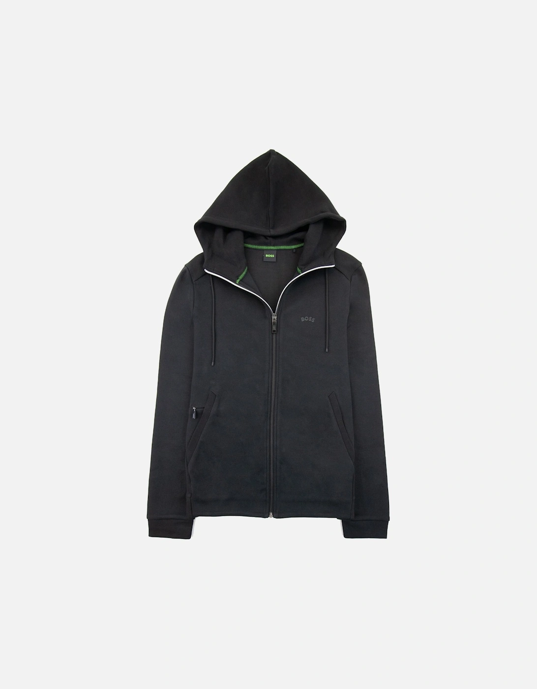 Saggy Curved Logo Zip Up Hoody Black 001