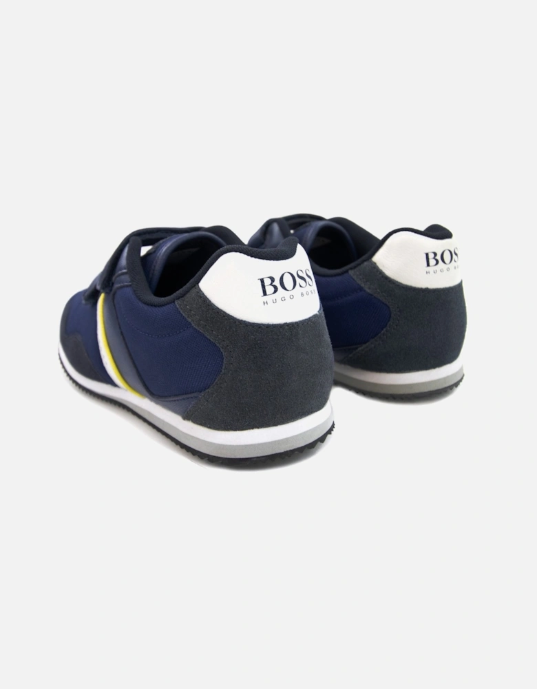 Kids Double Velcro Strap Fastening Leather Trainer Blue