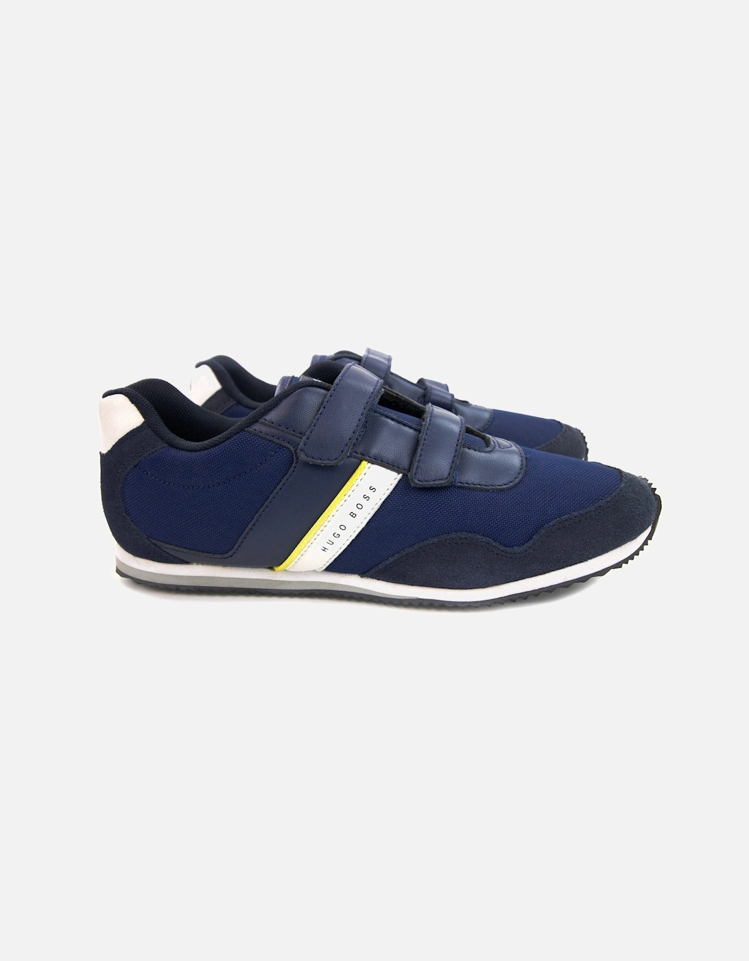 Kids Double Velcro Strap Fastening Leather Trainer Blue