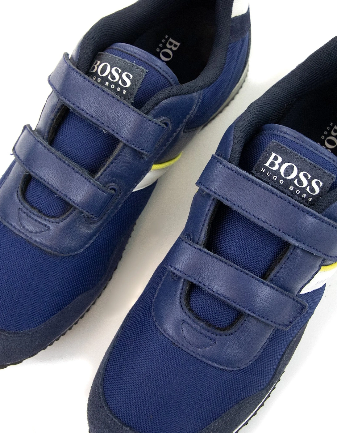 Kids Double Velcro Strap Fastening Leather Trainer Blue