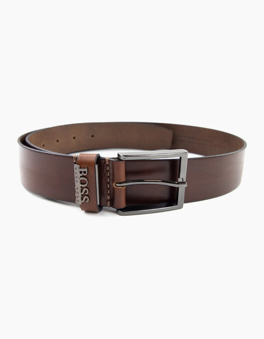 Men's Hugo Boss Senol Leather Belt With Metal Logo Brown - Size: 120