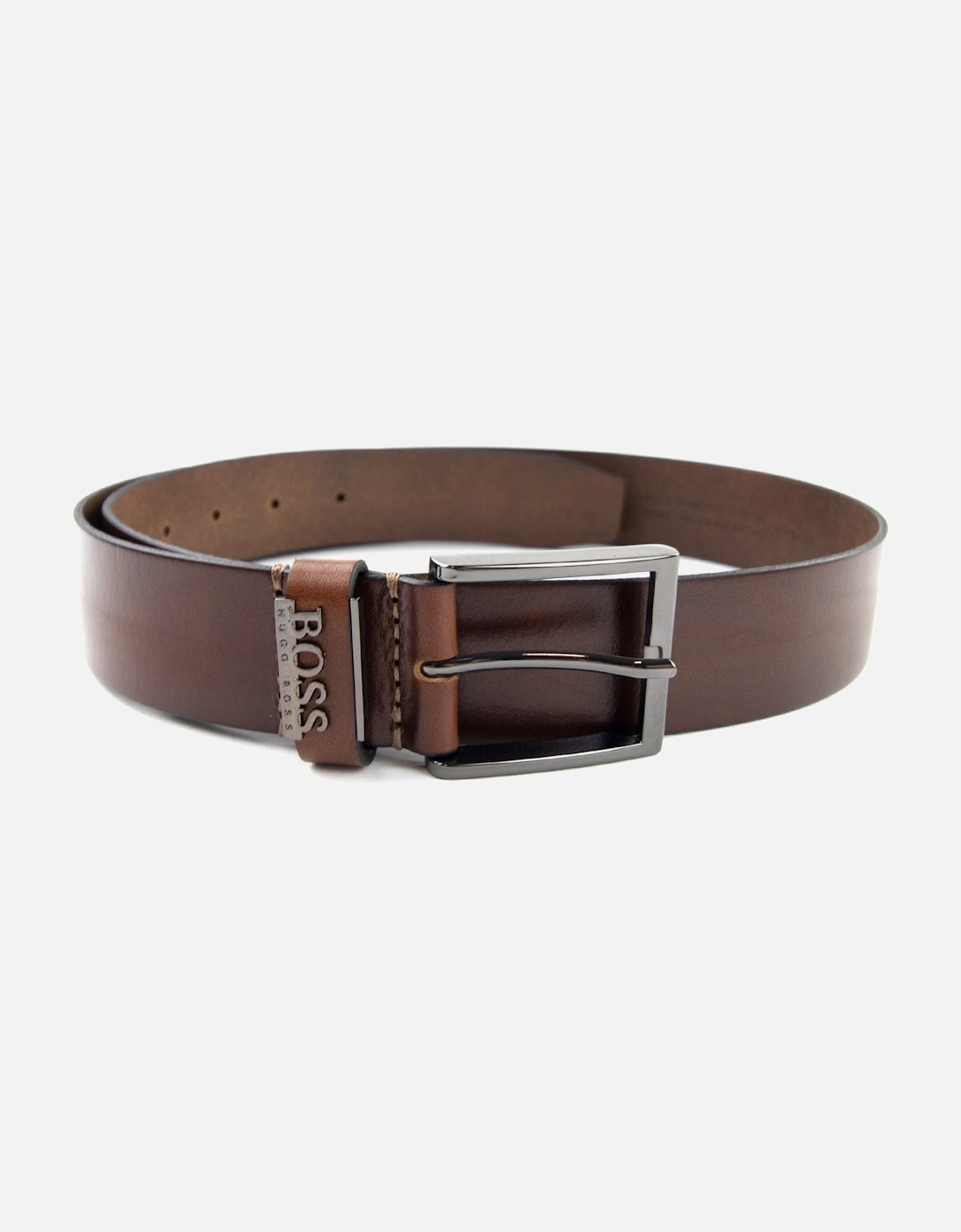 Senol Leather Belt With Metal Logo Brown, 3 of 2