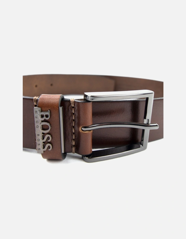 Senol Leather Belt With Metal Logo Brown