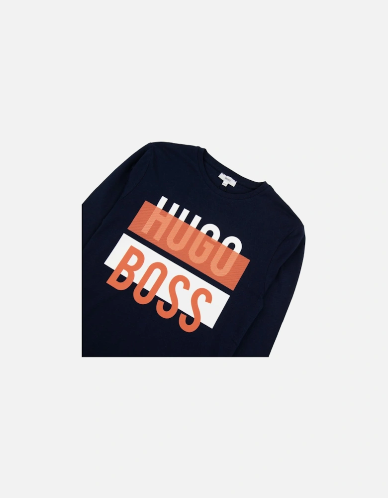 Kids Printed Logo L/s T Shirt Navy