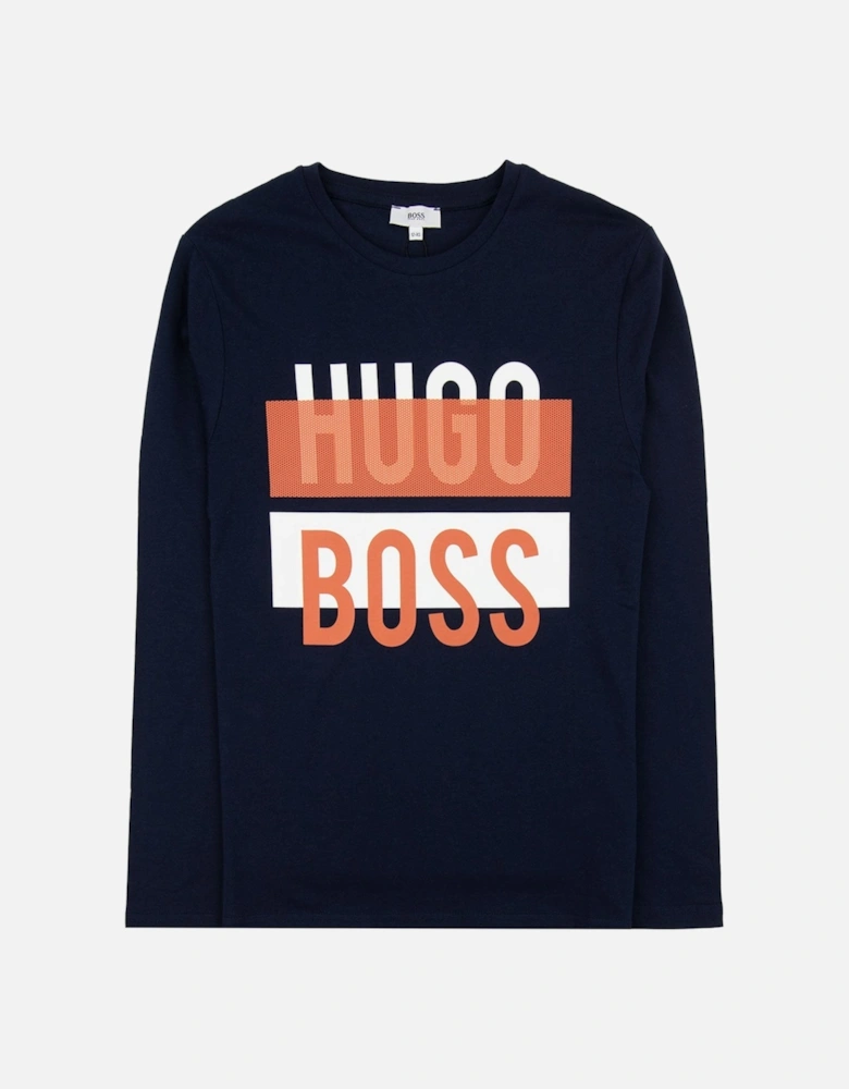 Kids Printed Logo L/s T Shirt Navy