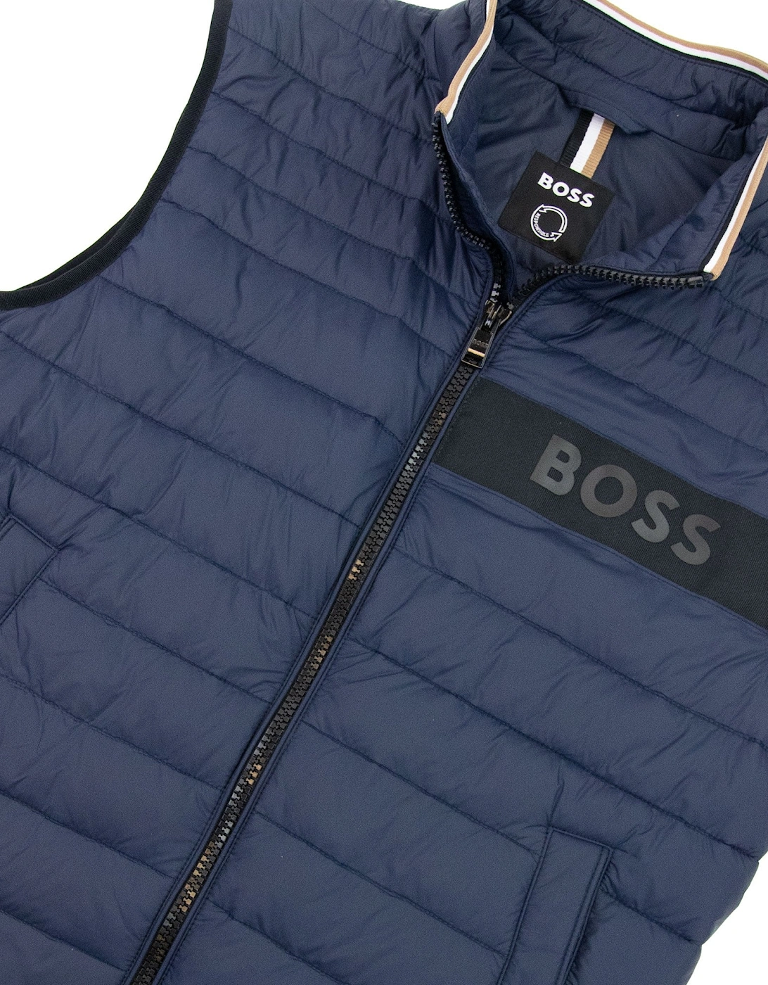 Water-repellent Padded Gilet With 3d Logo Tape Navy