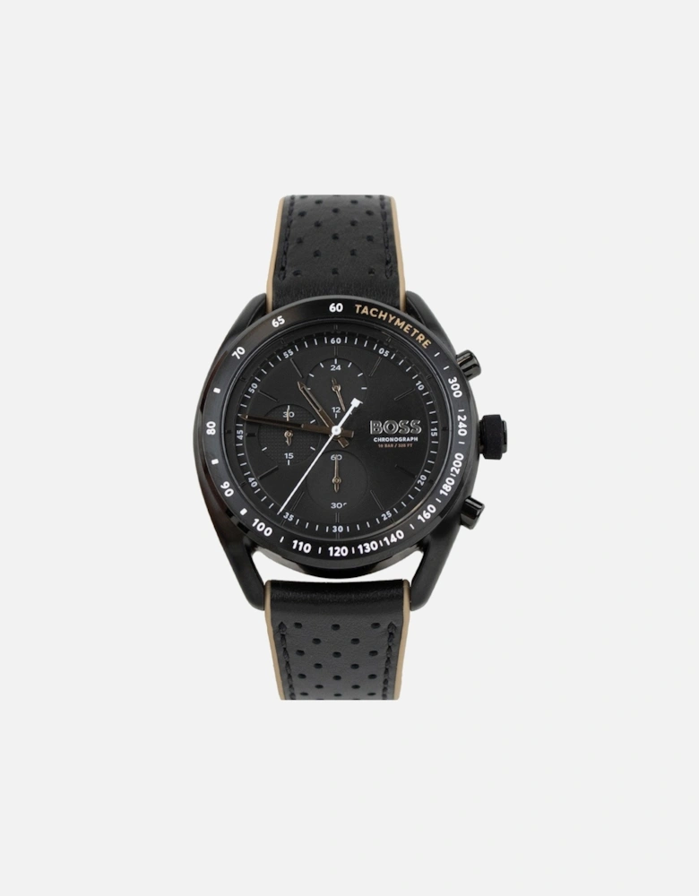 Centre Court Black Leather Strap Watch Black