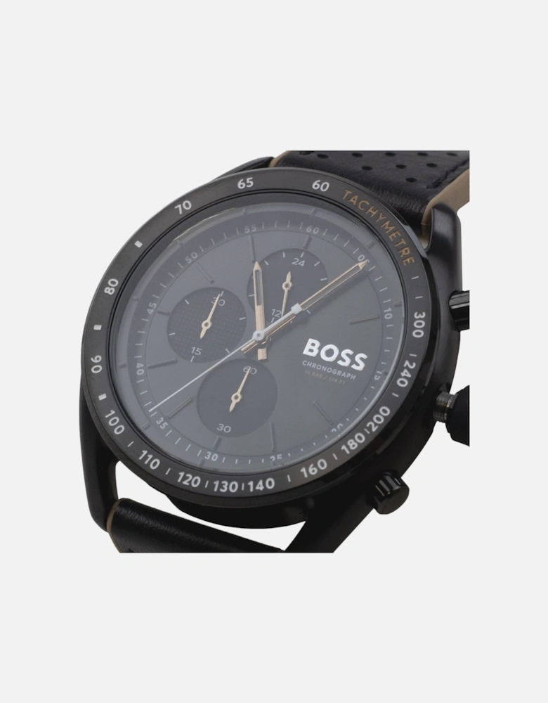 Centre Court Black Leather Strap Watch Black