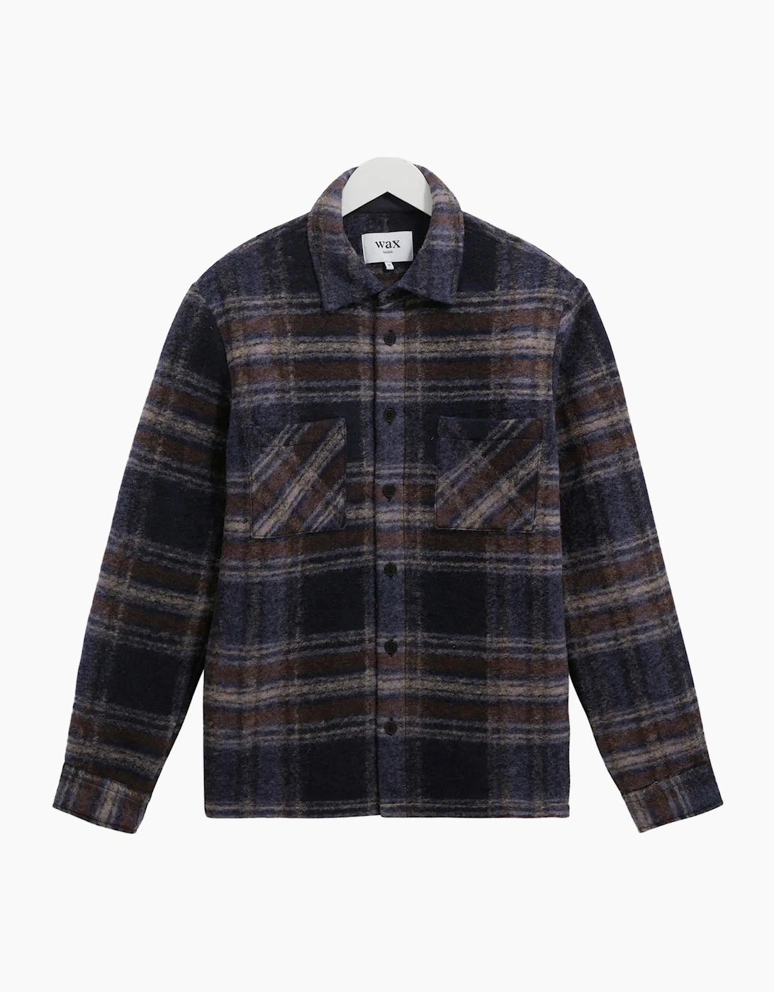 Wax London Whiting Wool Blend Check - Navy - Size: MEDIUM