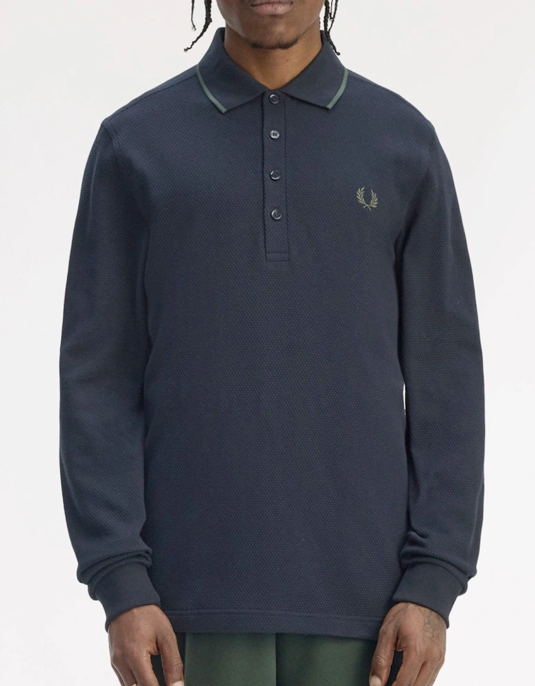 Textured Long Sleeve Polo