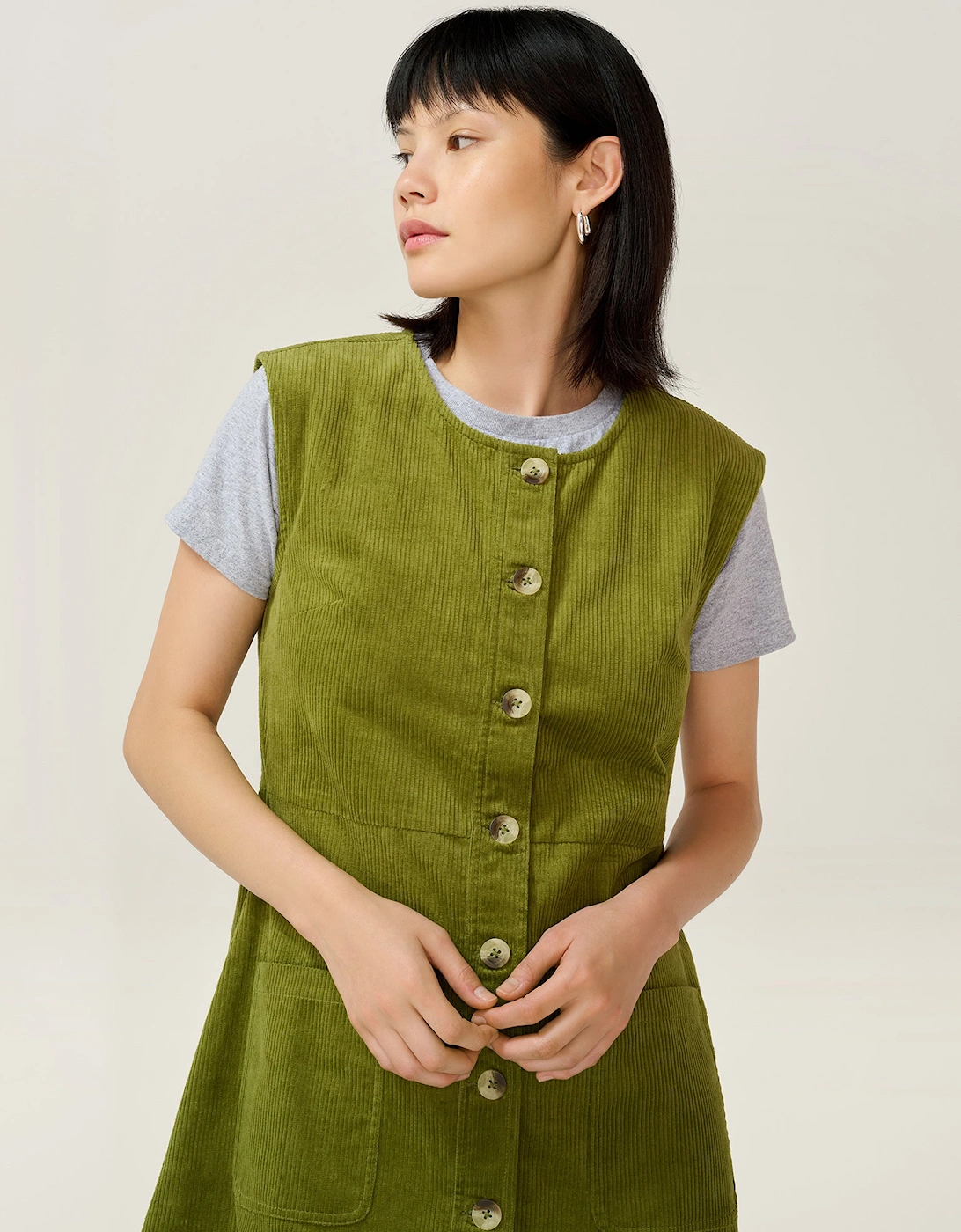 Bunni Cord Dress in Moss Green