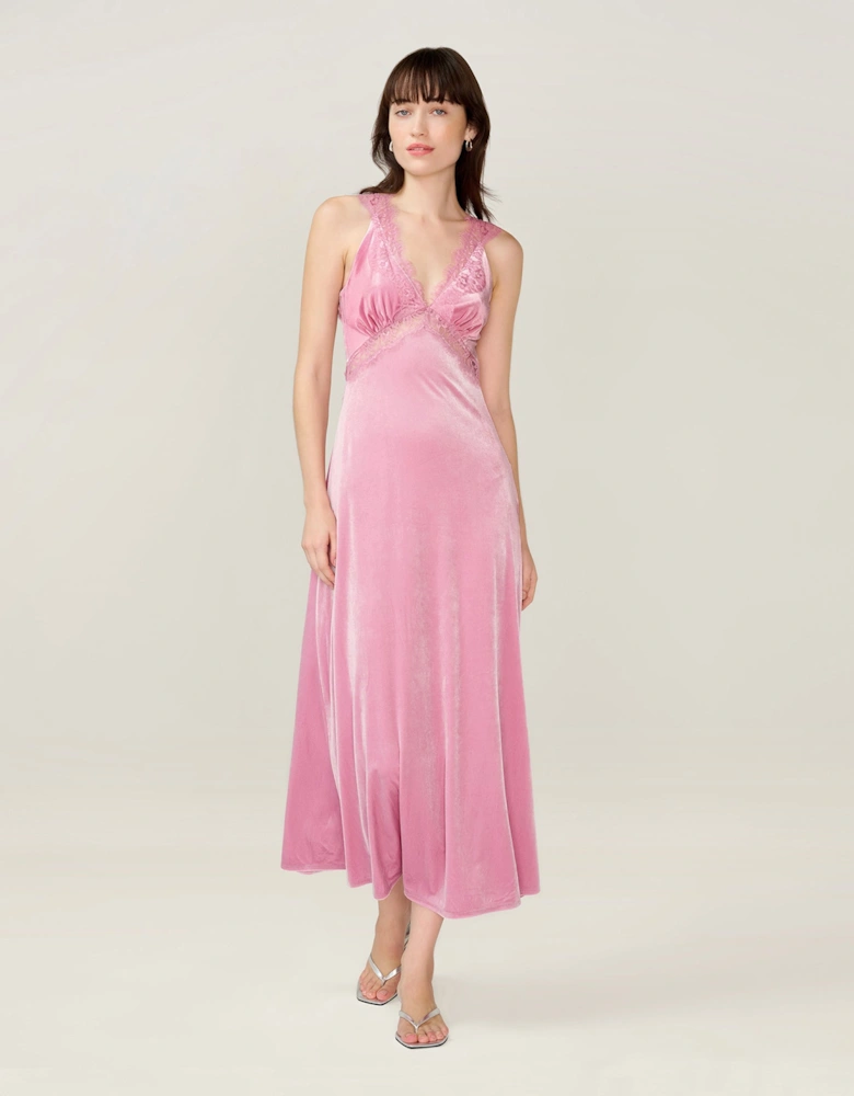 Aurelia Velvet Dress in Vintage Pink