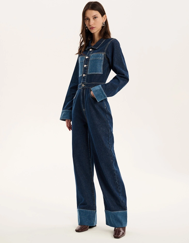 Diya Contrast Denim Jumpsuit in Midwash