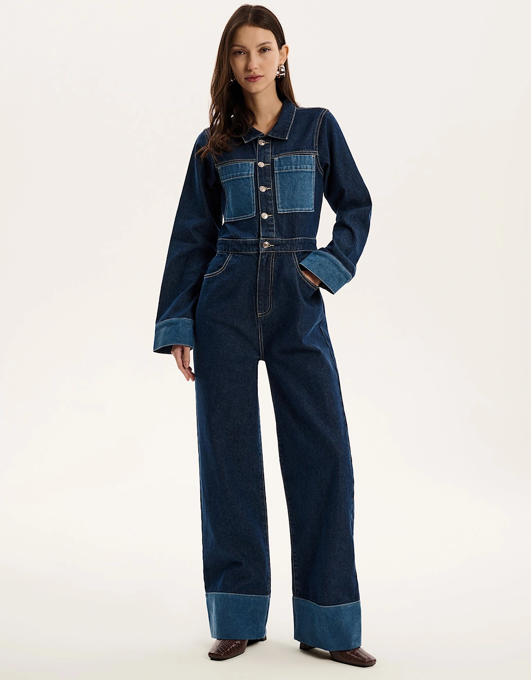 Diya Contrast Denim Jumpsuit in Midwash, 6 of 5