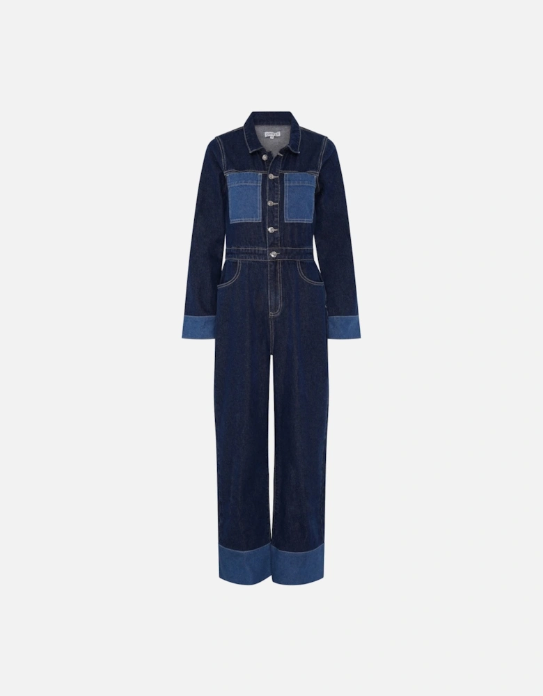 Diya Contrast Denim Jumpsuit in Midwash