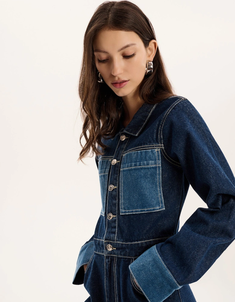 Diya Contrast Denim Jumpsuit in Midwash