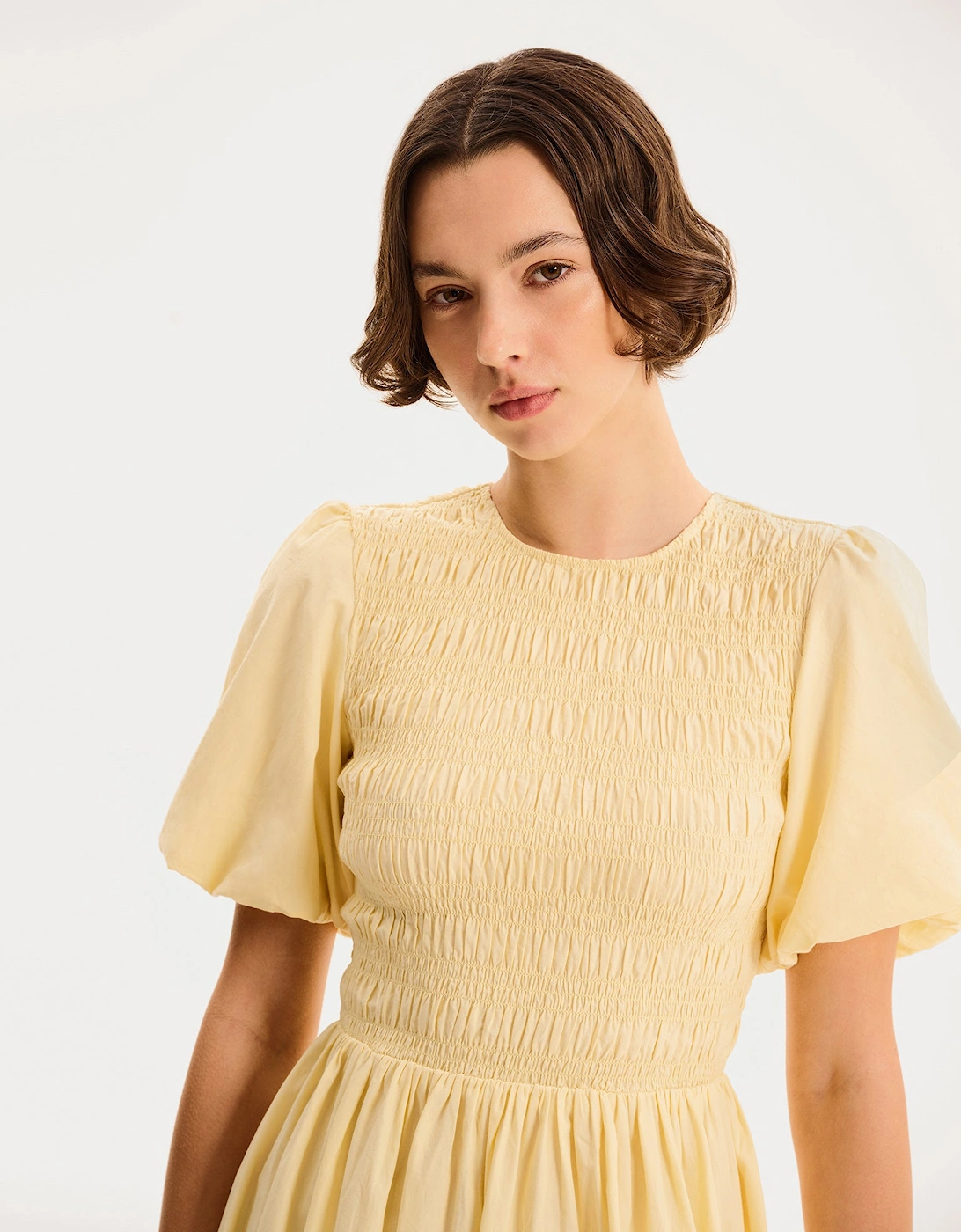 Terri Midi Dress in Butter Yellow