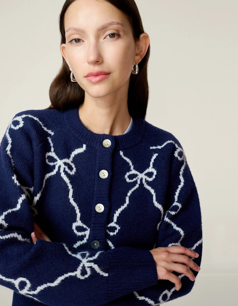 August Bow Check Cardigan in Navy