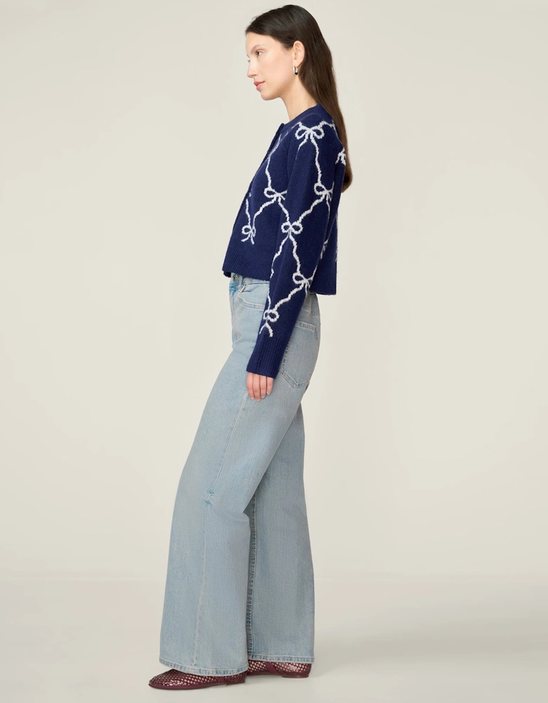 August Bow Check Cardigan in Navy