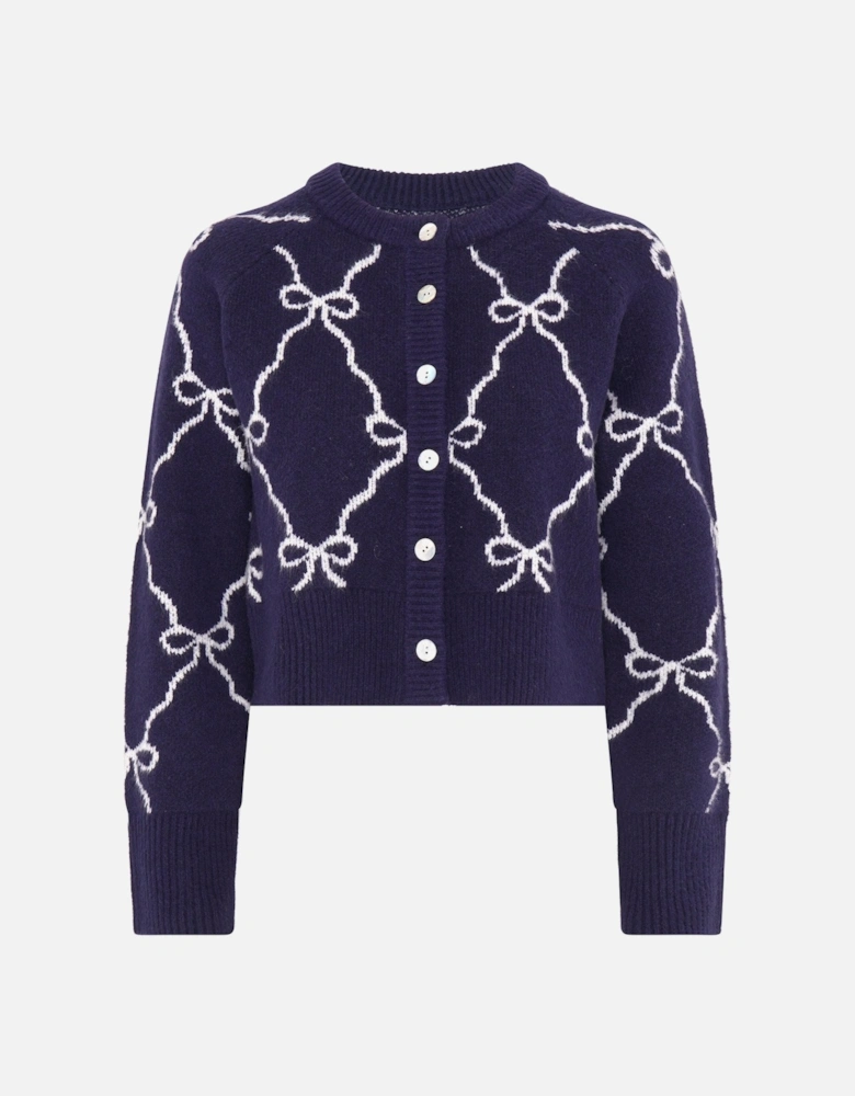 August Bow Check Cardigan in Navy