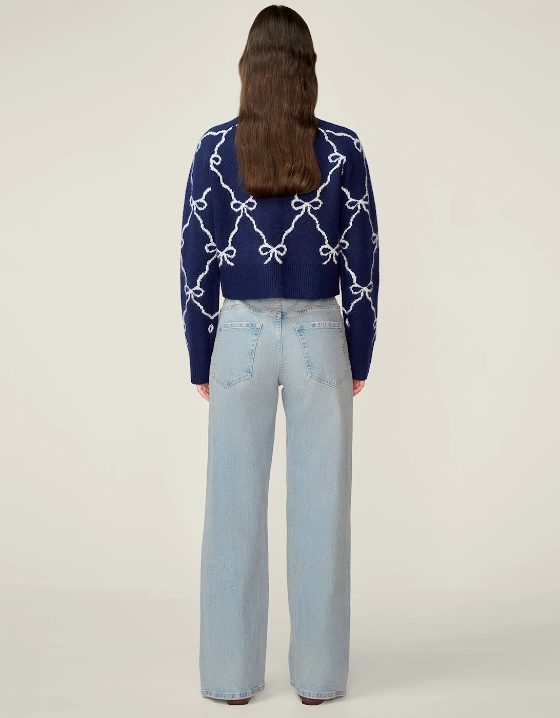 August Bow Check Cardigan in Navy