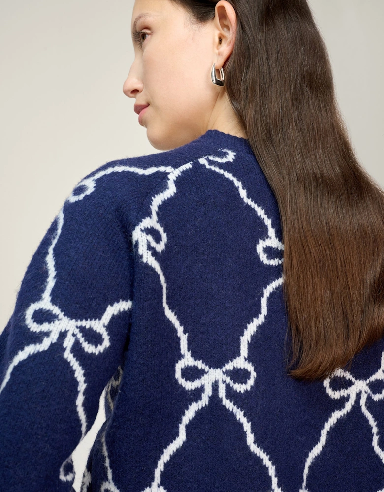 August Bow Check Cardigan in Navy