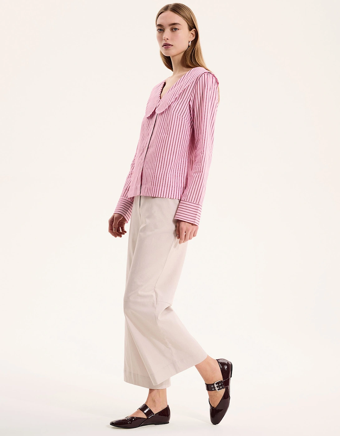 Caitlin Oversized Collar Blouse in Pink