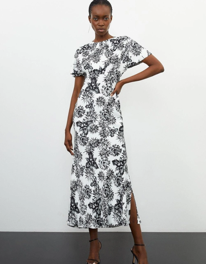 Satin Back Crepe Mono Floral Woven Maxi Dress