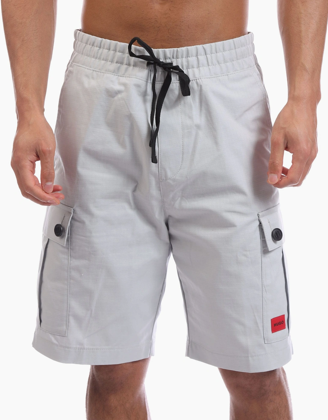 Hugo Boss Men's Garlio242 Red Logo Label Shorts - Grey - Size: 30