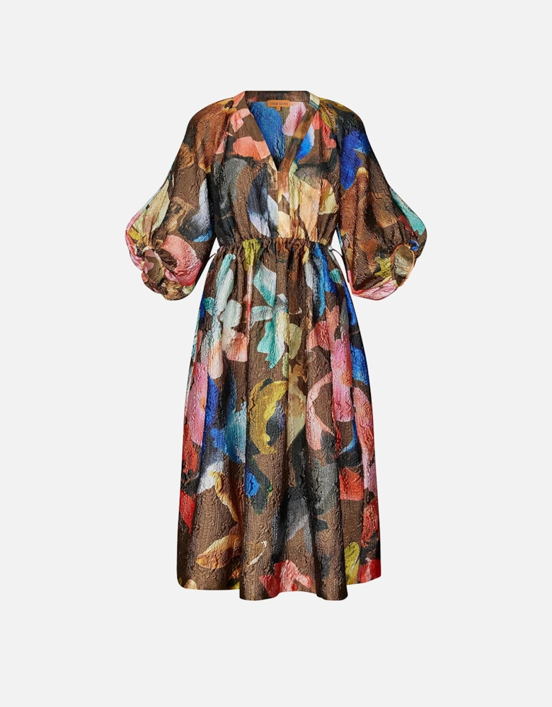 Three-Quarter Sleeve Elasticated Midi Dress