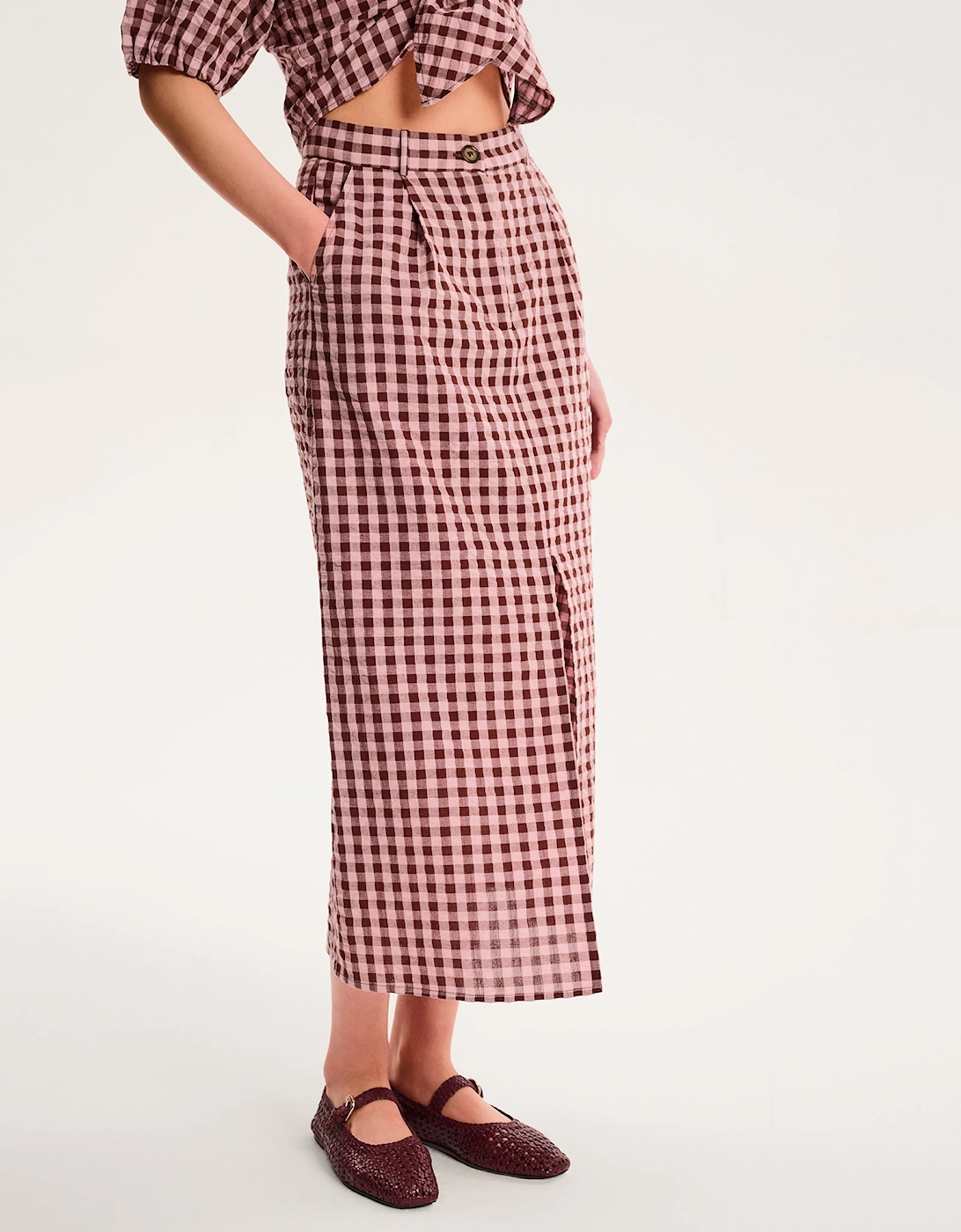 Olive Gingham Skirt in Pink
