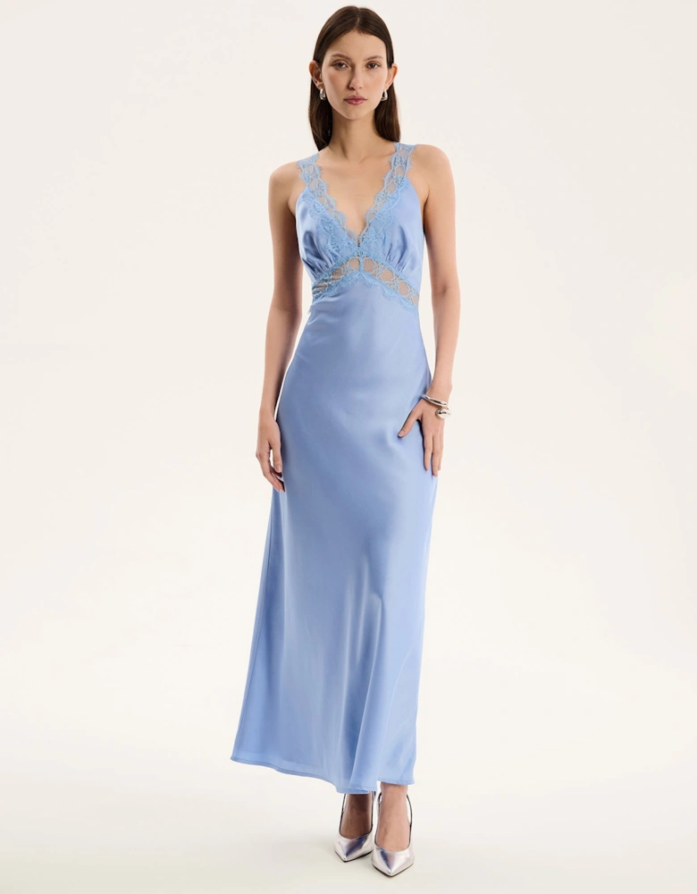 Aurelia Lace Trim Maxi Dress in Blue
