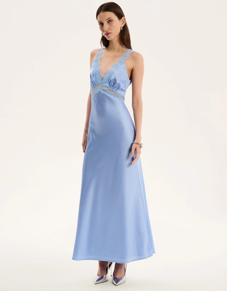 Aurelia Lace Trim Maxi Dress in Blue