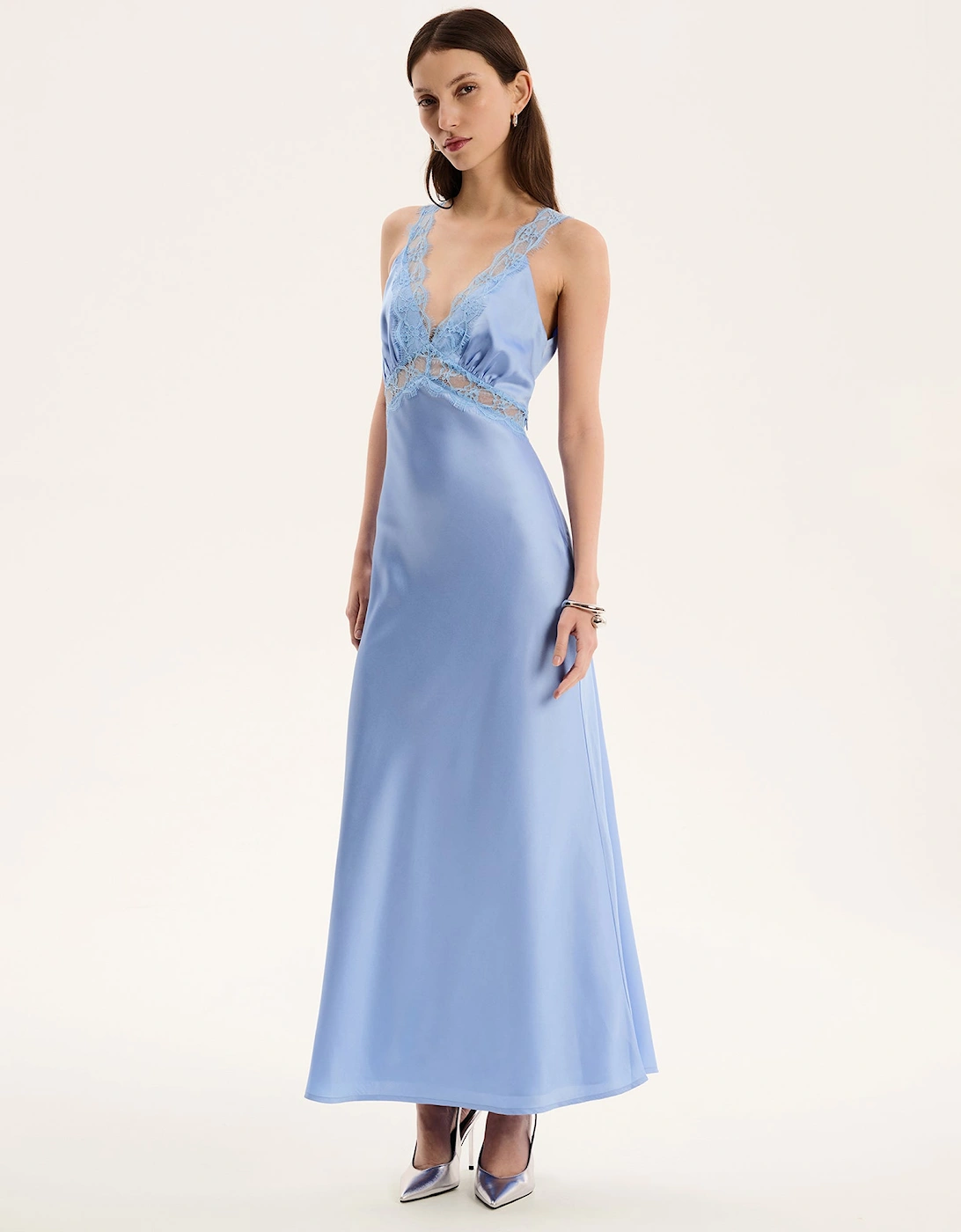 Aurelia Lace Trim Maxi Dress in Blue