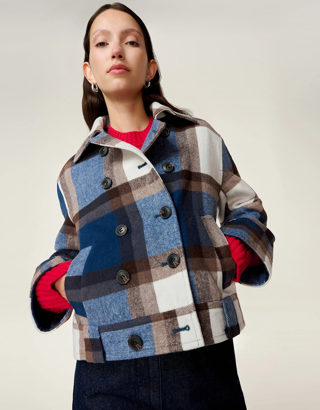 Clyde Wool Blend Jacket in Blue Check