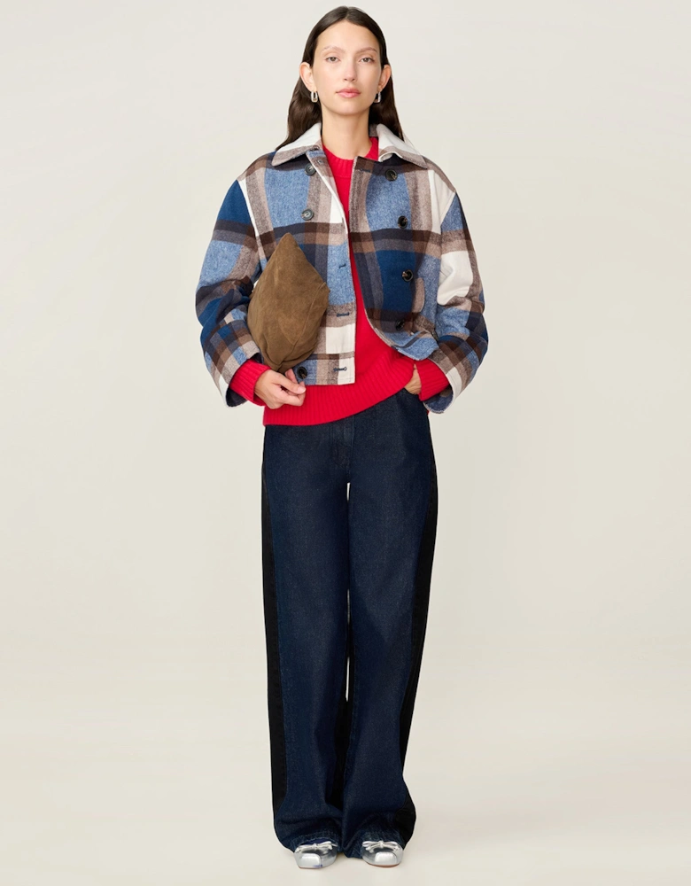 Clyde Wool Blend Jacket in Blue Check