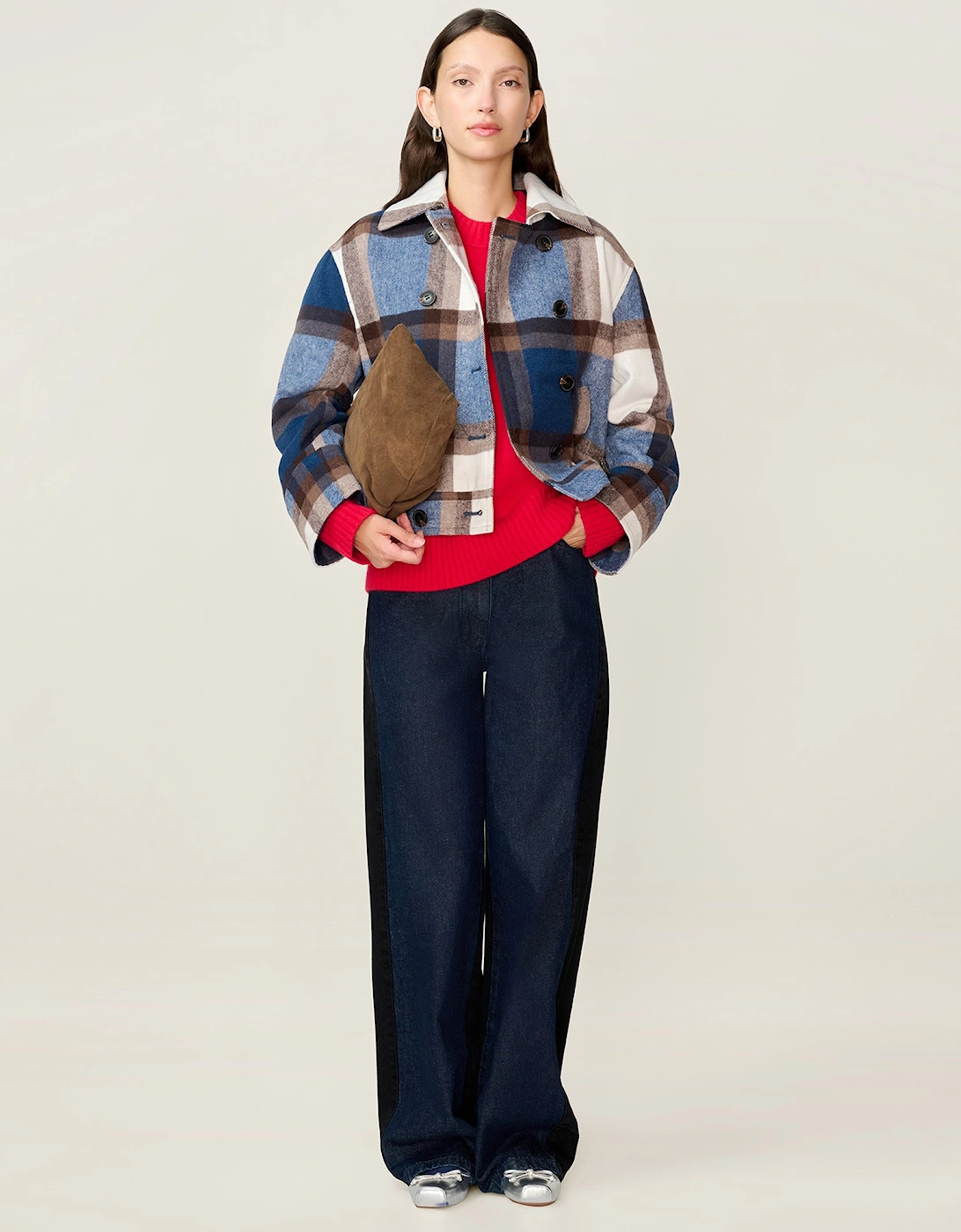 Omnes Women's Clyde Wool Blend Jacket in Blue Check - Size: 18/16