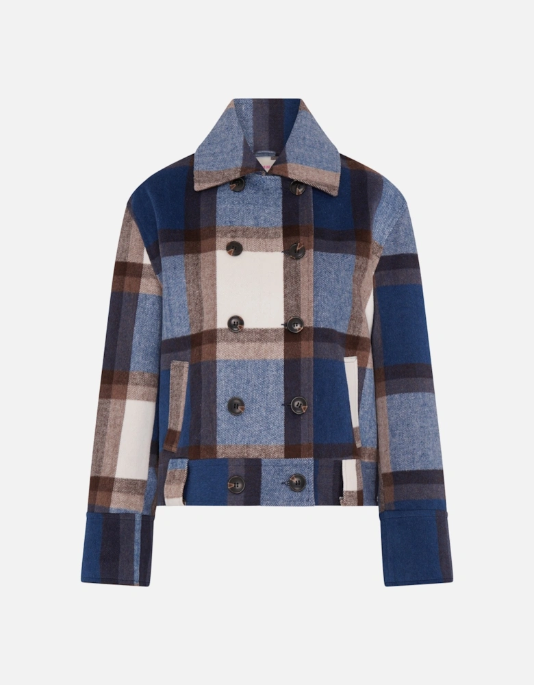 Clyde Wool Blend Jacket in Blue Check