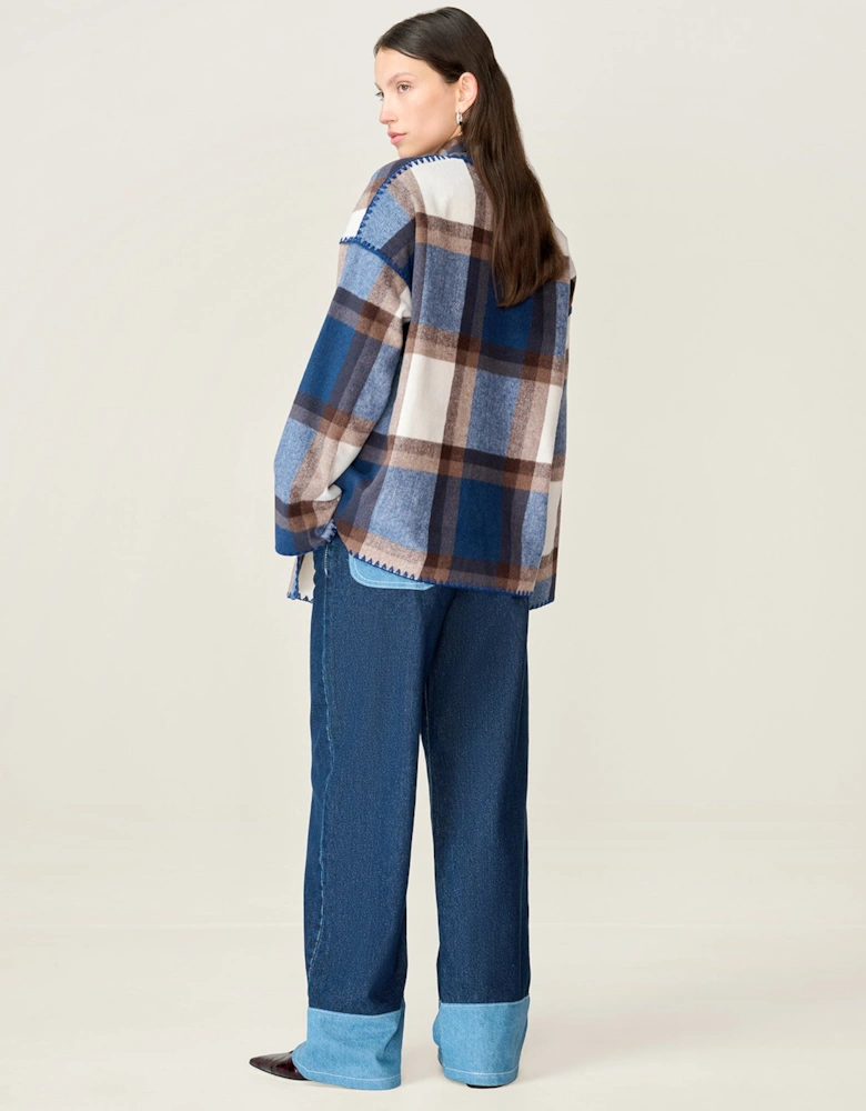 Paolo Wool Blend Jacket in Blue Check