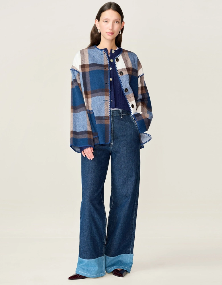 Paolo Wool Blend Jacket in Blue Check