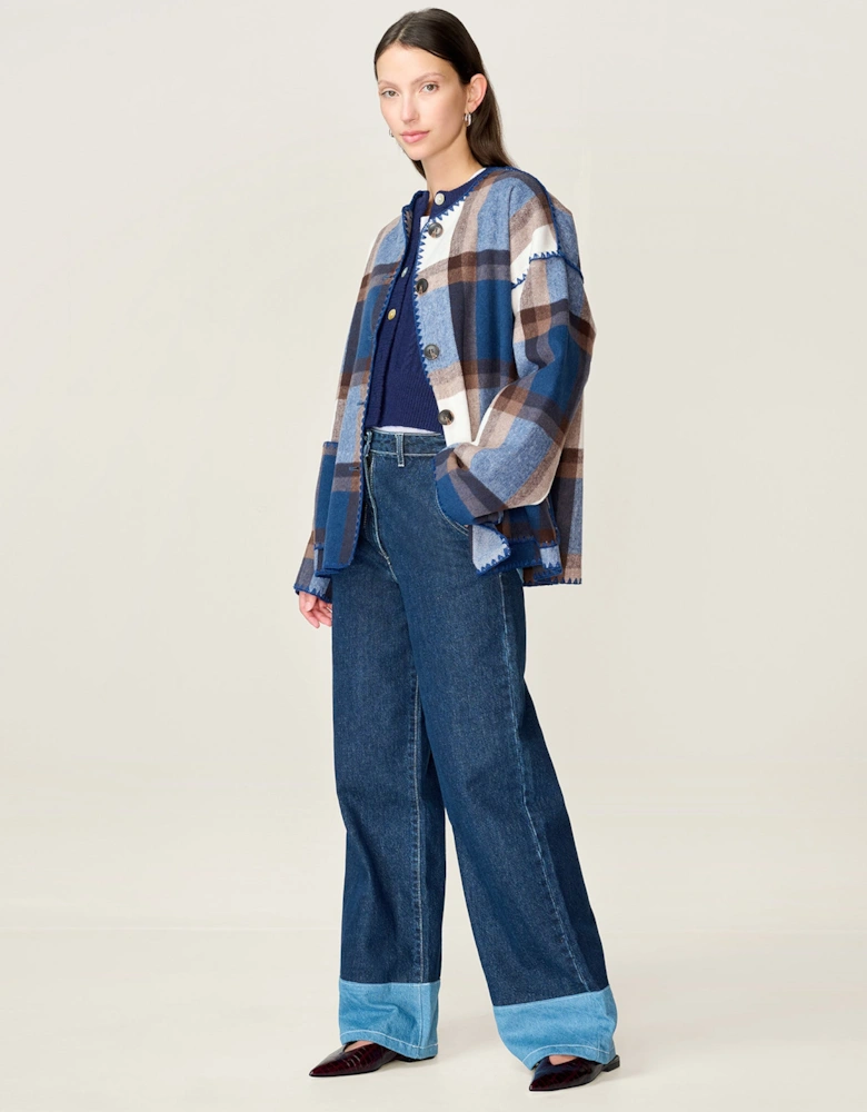 Paolo Wool Blend Jacket in Blue Check