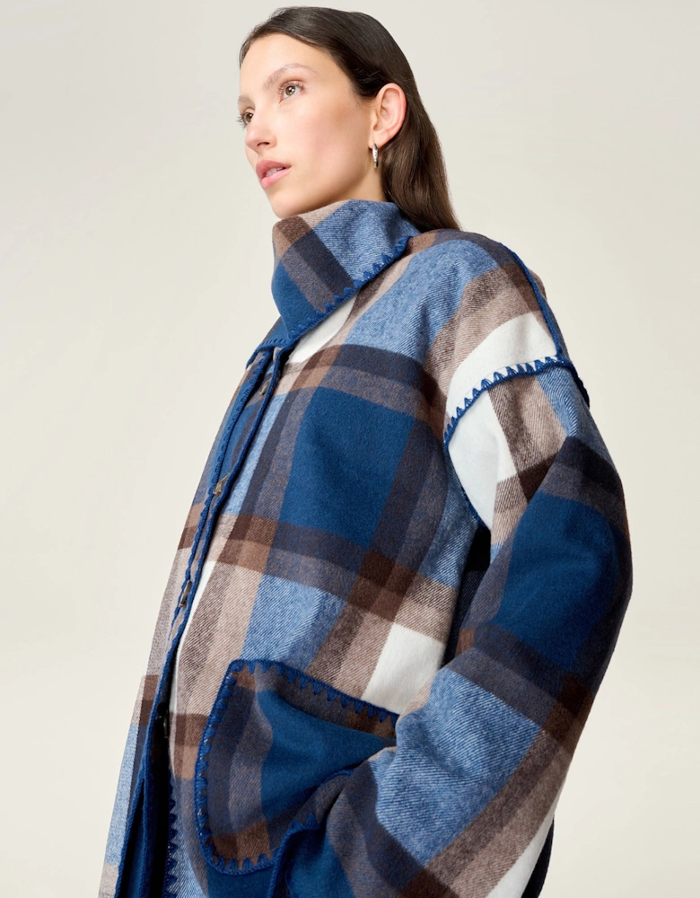 Paolo Wool Blend Jacket in Blue Check