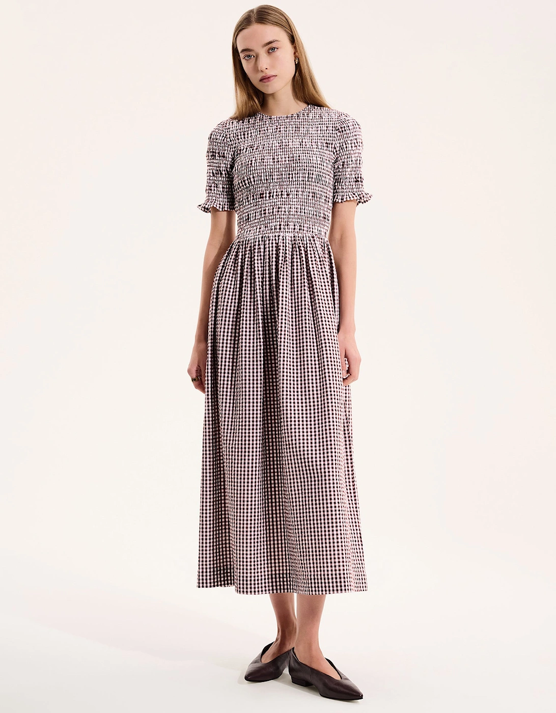 Omnes Women's Becky Dress in Brown Gingham - Black - Size: 14