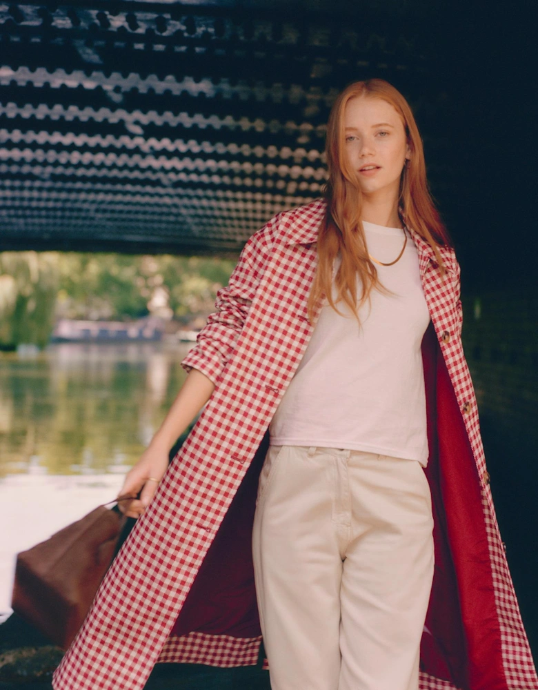 Charleston Checked Trench in Merlot and Cream