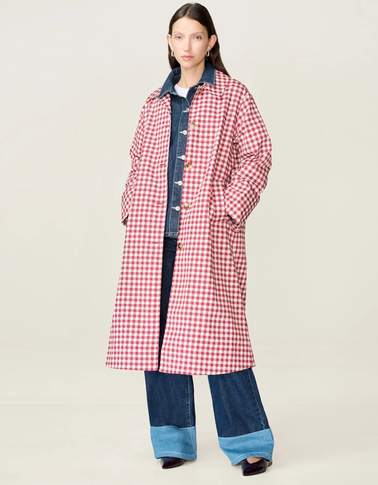 Charleston Checked Trench in Merlot and Cream