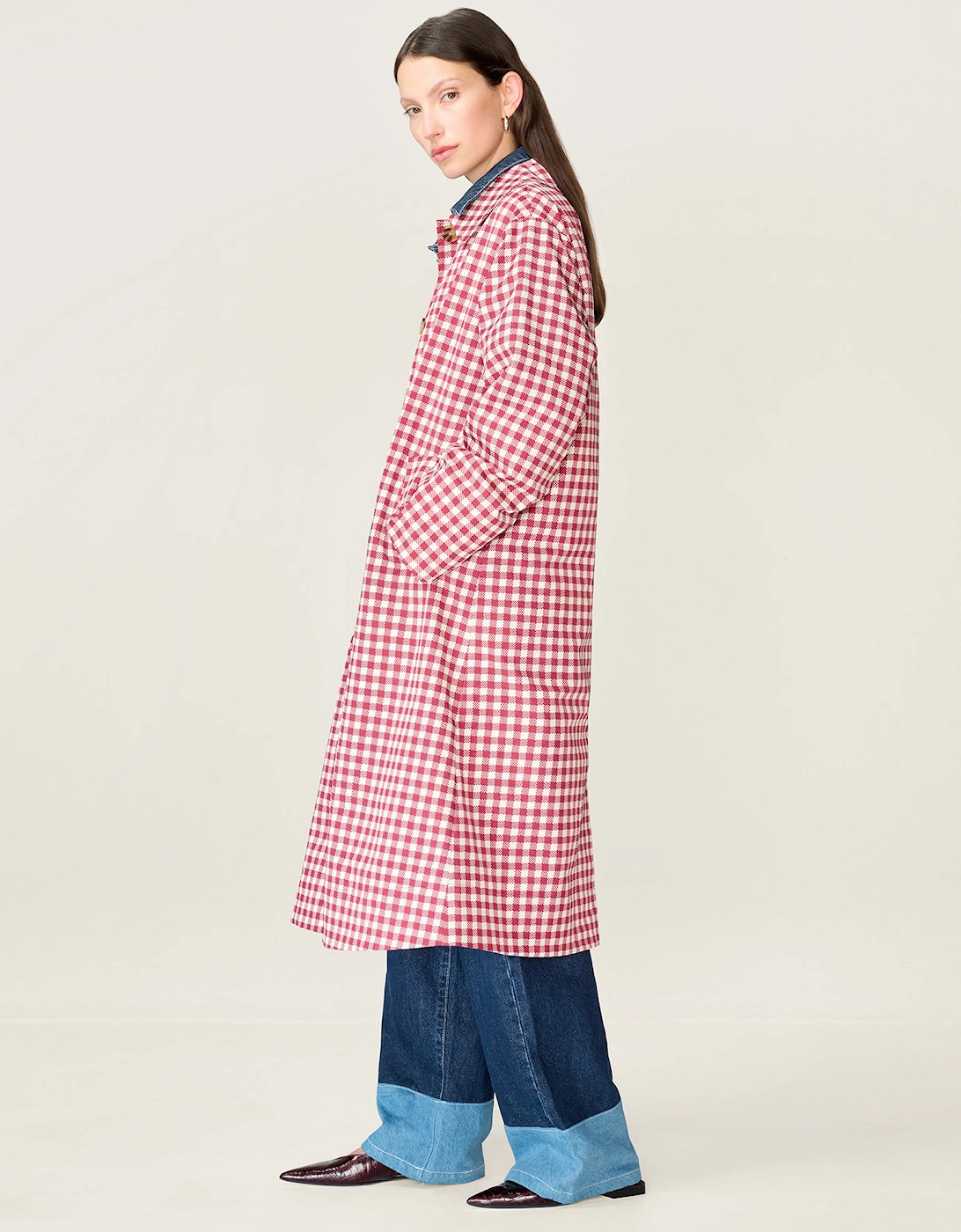 Charleston Checked Trench in Merlot and Cream