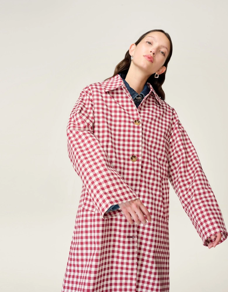 Charleston Checked Trench in Merlot and Cream