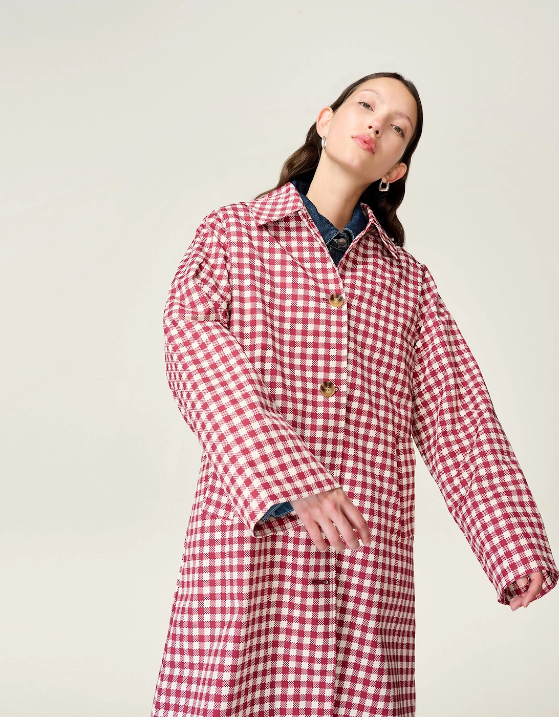 Charleston Checked Trench in Merlot and Cream