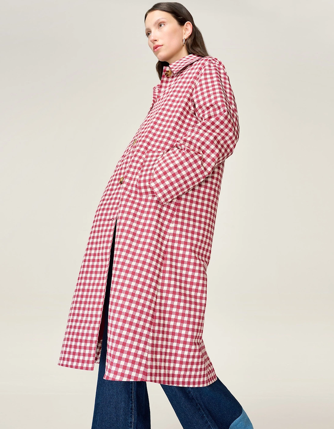 Charleston Checked Trench in Merlot and Cream